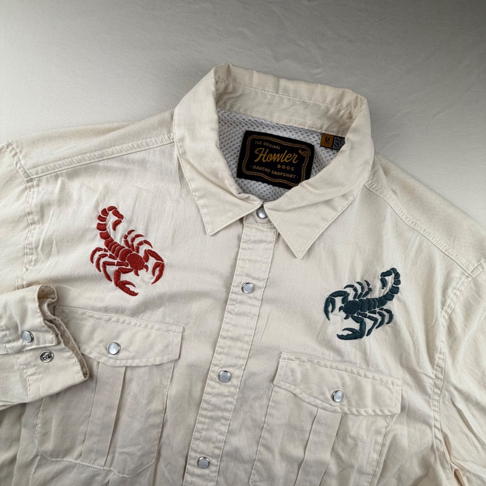 Howler Brothers Gaucho Snapshirt Mens Medium Scorpion Western Pearl Snap 0310